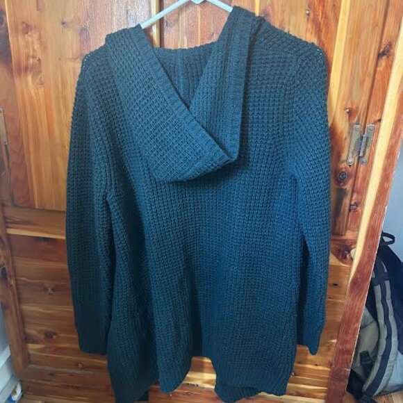 L.L. Bean Waffle Knit Hooded Open Cardigan - Picture 3 of 5